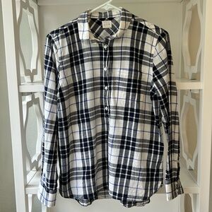 J Crew Plaid Gauze Popover White Blue Black Perfect Shirt Size S